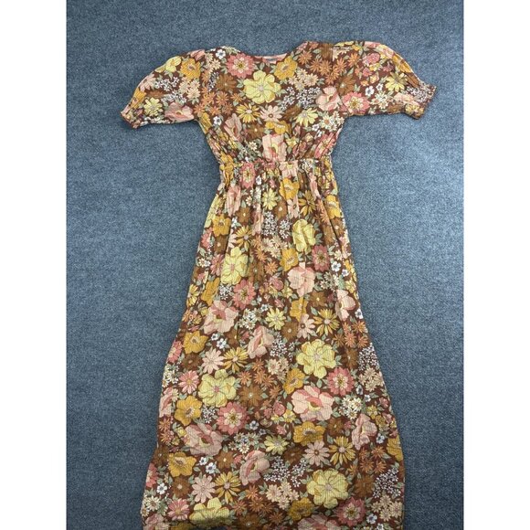 Billabong x The Salty Blonde Dress Womens XS Brown Floral Wrap Maxi Boho - Picture 10 of 10